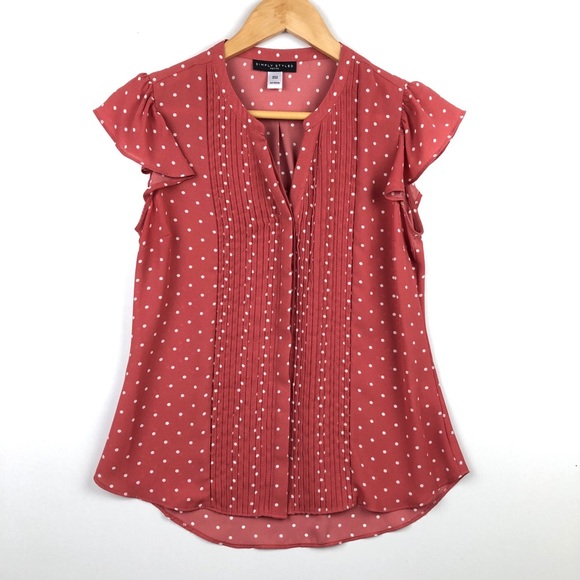 Simply Styled Tops - Simply Styled Flutter Sleeve Blouse Polka Dot